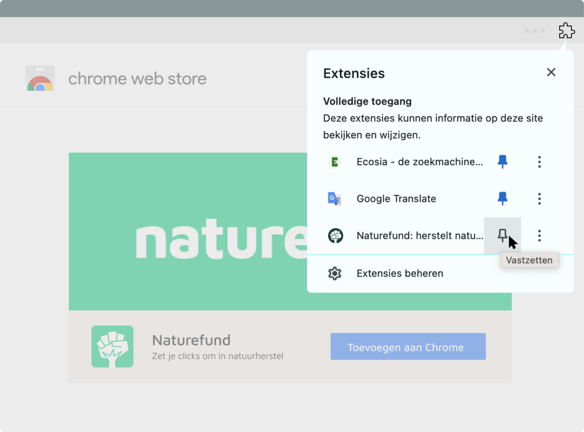 naturefund vastzetten in browser